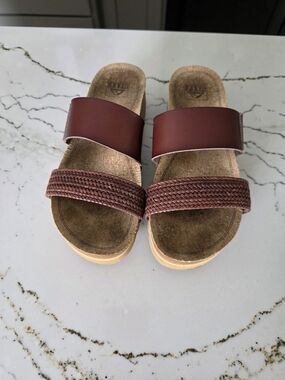 Reef Brown Double-Strap Slide Sandals,size 8.